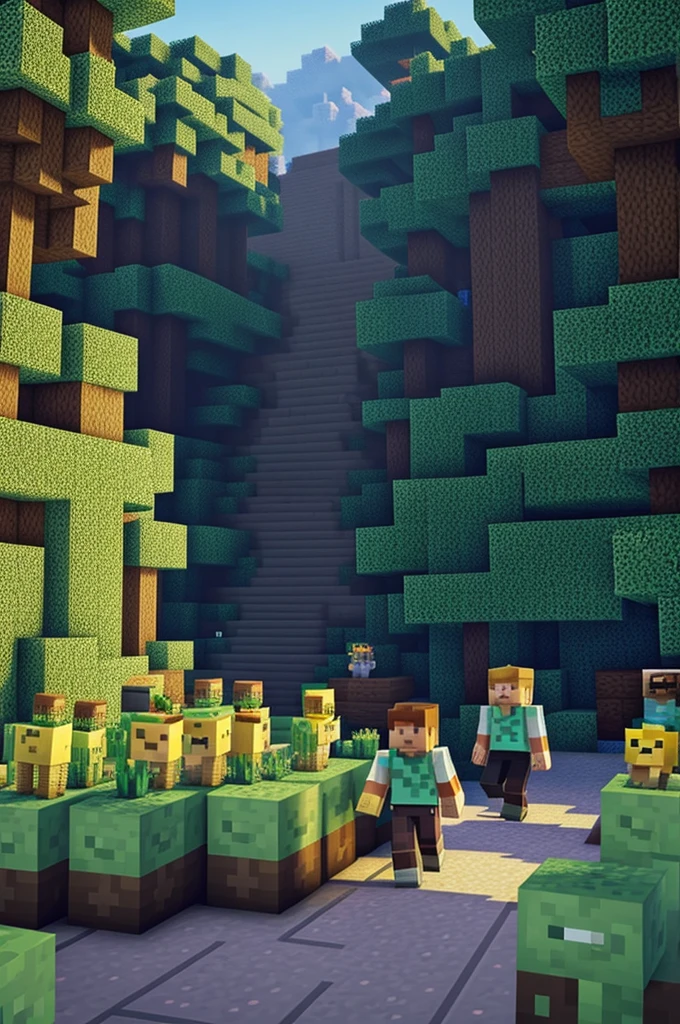 I need 10 Minecraft characters where only one is female, all together with a background of bananas, that has the word “el platanal” large at the bottom in bright colors