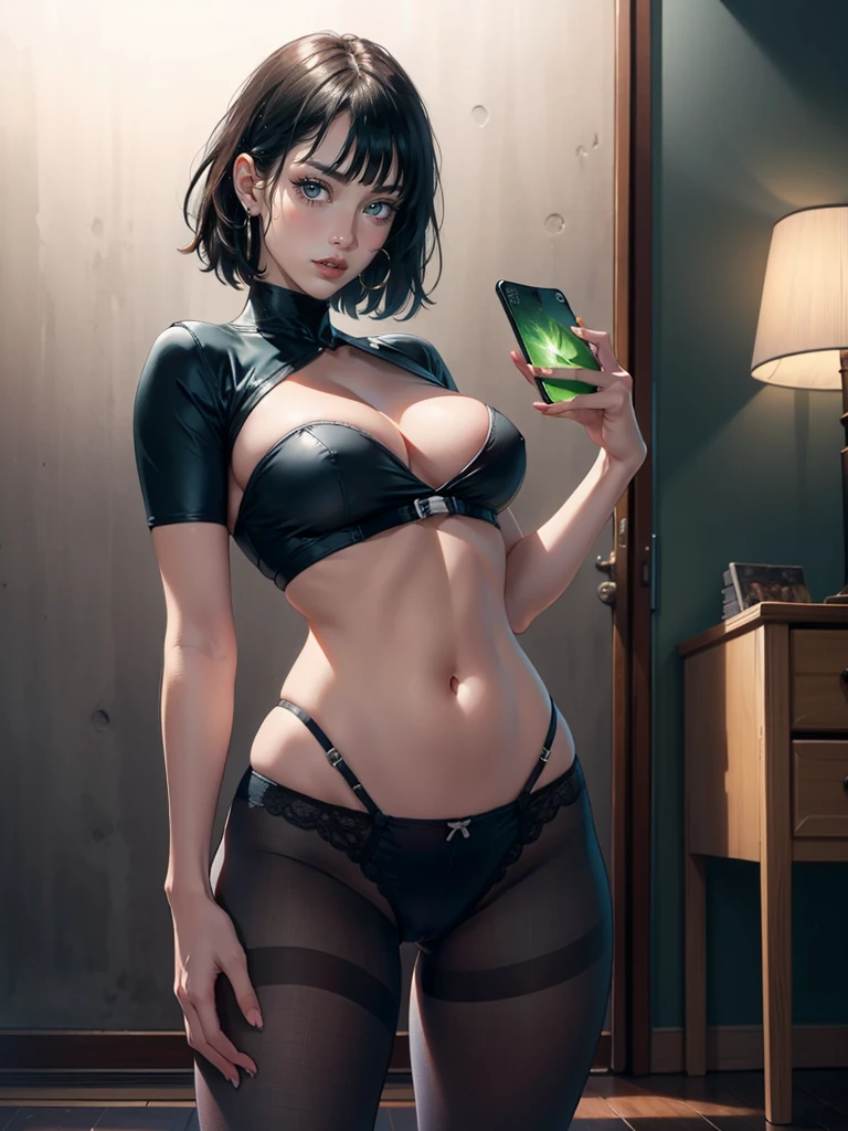 Hyper realistic super detailed sexy fubuki, Very detailed, expressions faciales sexy, seductive facial expressions, [:(Face detail: 1.4): 0.4], 16K resolution, 4k resolution, dinamic lighting, High definition resolution, (hyper realistic: 1.4),(contrasting background: 1.5), hyperrealistic arm), (Hyperrealistic legs), (peau propre), (lighting cinematic: 1.7), (intime), (Technologie NVIDIA RTX Ray Tracing),  hyperrealistic arm: 2), (Ventre plat parfait), (image couleur),fubuki, long hair, large breasts, mirror, room, selfie, holding cellphone, brown pantyhose, pantyhose, thighs, tight cameltoe, see through pantyhose, looking at viewer , masterpiece, best quality, highly detailed, desire, blush, perfect hands, blush, shy, tight gap, skindentation, mirror, room, selfie, holding cellphone. Half naked