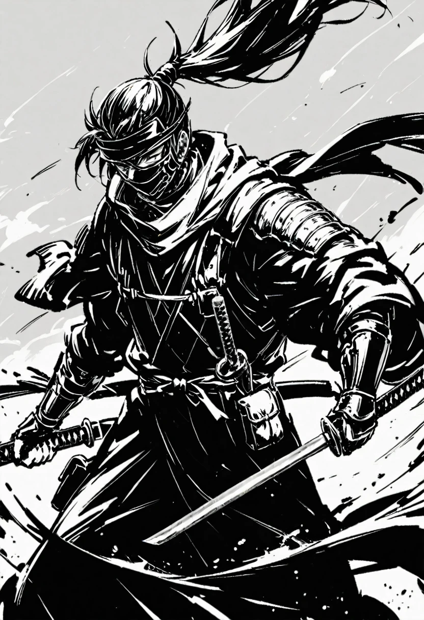 arms, 1 boy, sword, Solitary, Samurai sword, scarf, Keep, Ninja, Keep arms, Ponytail, Prosthesis, Keep sword, pouch, Japanese clothes, armor