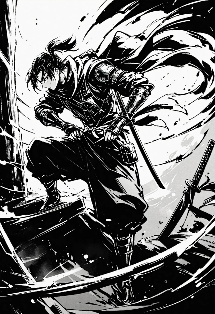 arms, 1 boy, sword, Solitary, Samurai sword, scarf, Keep, Ninja, Keep arms, Ponytail, Prosthesis, Keep sword, pouch, Japanese clothes, armor