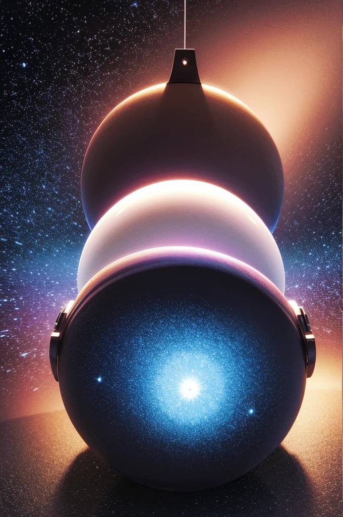 metal ball in space, gradient stripes, stars light