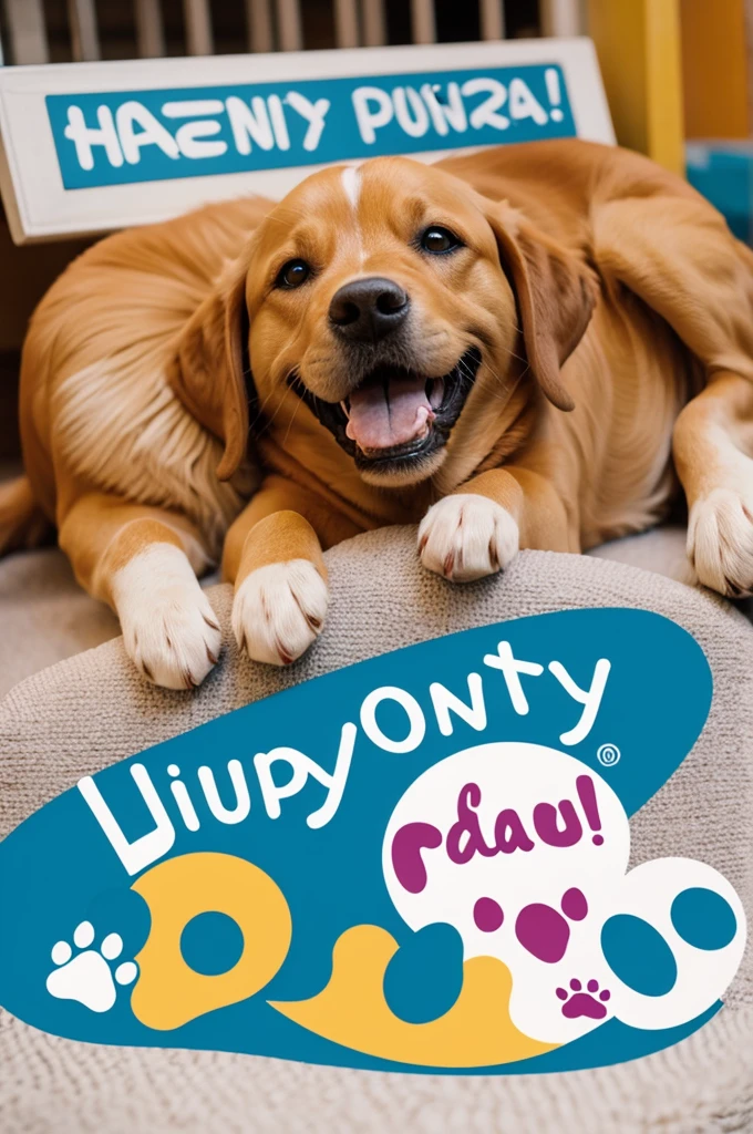 Create a logo with the name Happy Paws for a pet daycare, it must be unique and beautiful that appeals to the public. 