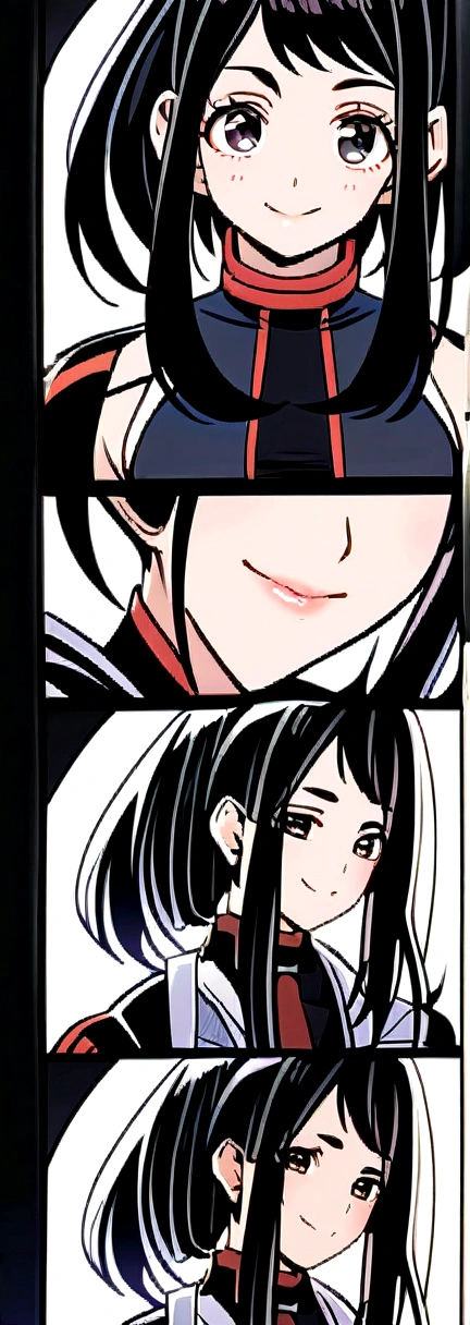 Two heads, masterpiece, best quality, anime, intricate iris, anime style, extremely detailed face, beautiful face, yaoyorozu momo, 1girl, black eyes, black hair, ponytail, long hair, hair pulled back, breasts, smile, solo, u.a. , withe shirt, pleated green skirt, red necktie, (detailed eyes, deep eyes),
(sitting on bench ),
(looking at viewer, (seductive smile, closed mouth, in heat), upper body, face focus, ),
beautiful lips, full lips,
(mall, indoor fountain),
(medium breasts:1.2, wide hips, narrow waist, ) ,
(uraraka_ochako, bodysuit, sidelocks, shirt),