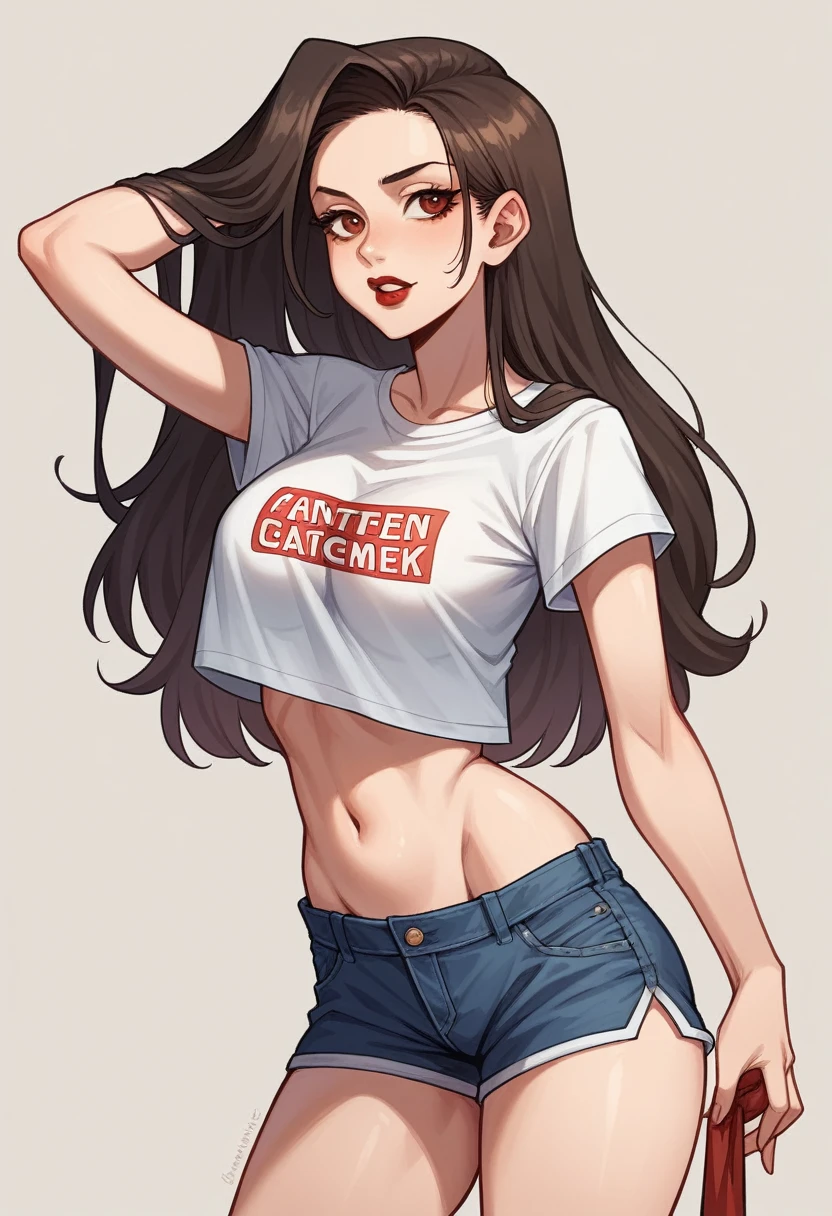 10:0979]82024/6/2510:09|210 words|Uncategorized 1 girl，breast，cowboy镜头，Crop Tops，cowboy，cowboyshorts，Lips，Long hair，Look at the audience，中等breast，abdomen，belly button，Lips分开，lifelike，Red lips，transparent，shirt，shorts，shorts，individual，Standing，白shirt