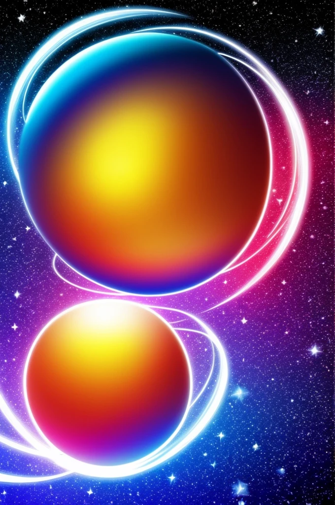 metal ball in space, gradient stripes, stars light
