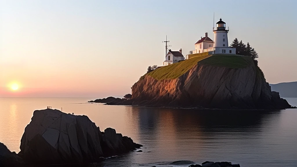there is a Lighthouse on the shore of a lake with rocks, Lighthouse, Lighthouse, taken on iphone 14 pro, Farol da Barra, Taken with iPhone 1 3 Pro, Shooting during golden hour, From afar, A point light source, Taken with iPhone, Shot on Sony Alpha 9, Strong sunrise light, Taken with iPhone 1 3 Pro, Photo taken at night
