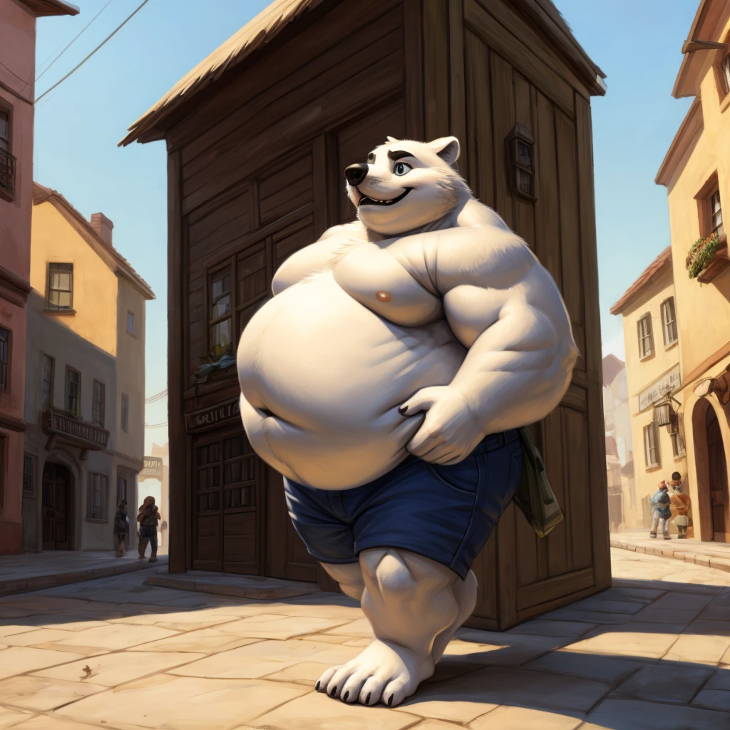 CHILD,  chubby，shirtless， alone， detailed， high resolution，， Masterpiece，Obesity in the extremities.，Over weight，Peter Junior，people,  traveling through the town,   heroe del pueblo