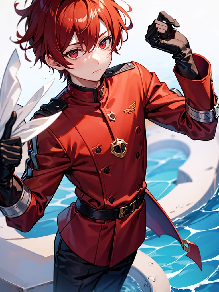 Male, Boy, Red Clothes, Beige Hair, Calm Face, Water Controller, Black Gloves