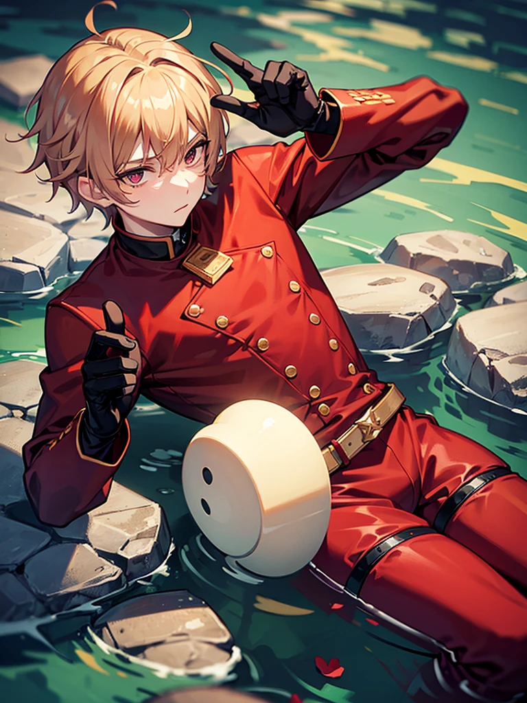 Male, Boy, Red Clothes, Beige Hair, Calm Face, Water Controller, Black Gloves