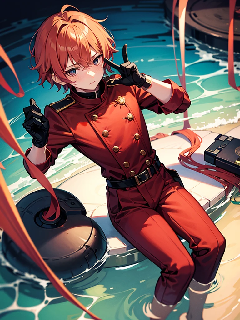 Male, Boy, Red Clothes, Beige Hair, Calm Face, Water Controller, Black Gloves