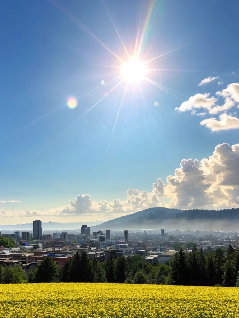 Here is an example of how to create an image just using today&#39;s weather report:
Create a beautiful image of a sunny day in Portland, Oregon, with a warm temperature of 68°F, a clear blue sky and a slight fog in the distance, with the sun shining brightly high in the sky, casting a soft glow over the city, with trees and flowers in full bloom, and a feeling of serenity and tranquility in the air.
We can do this for any weather report in the world. 