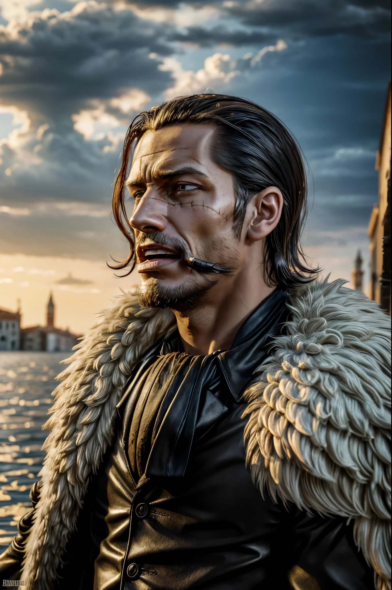 A close up of a man with a beard and a leather jacket - SeaArt AI