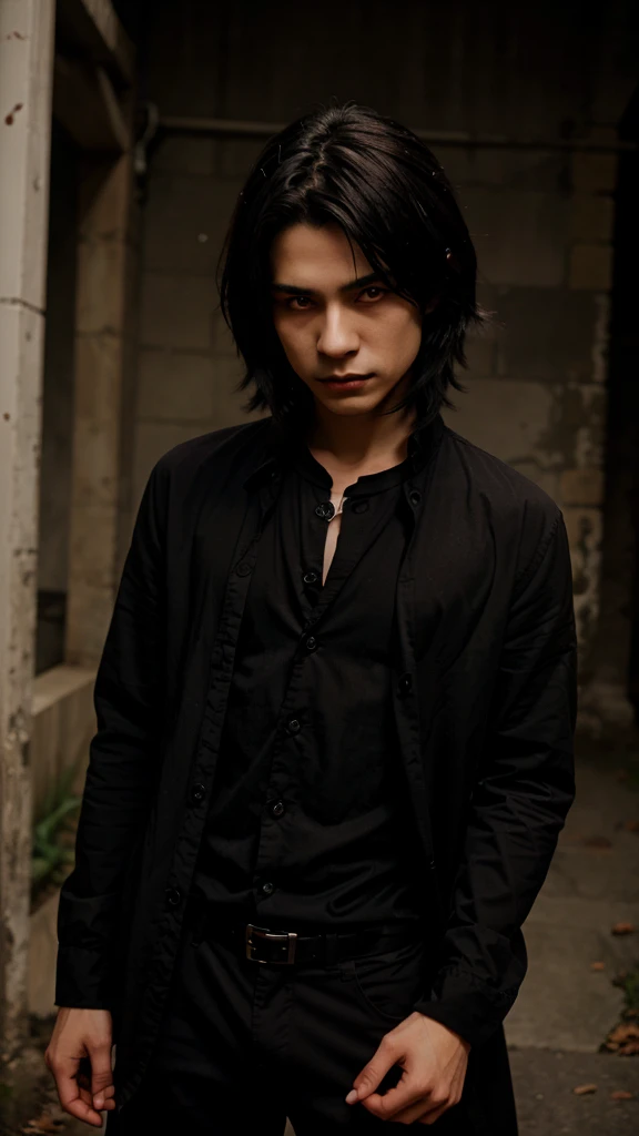 anime,Chico,16 years, Vampire,black clothes,Red eyes,