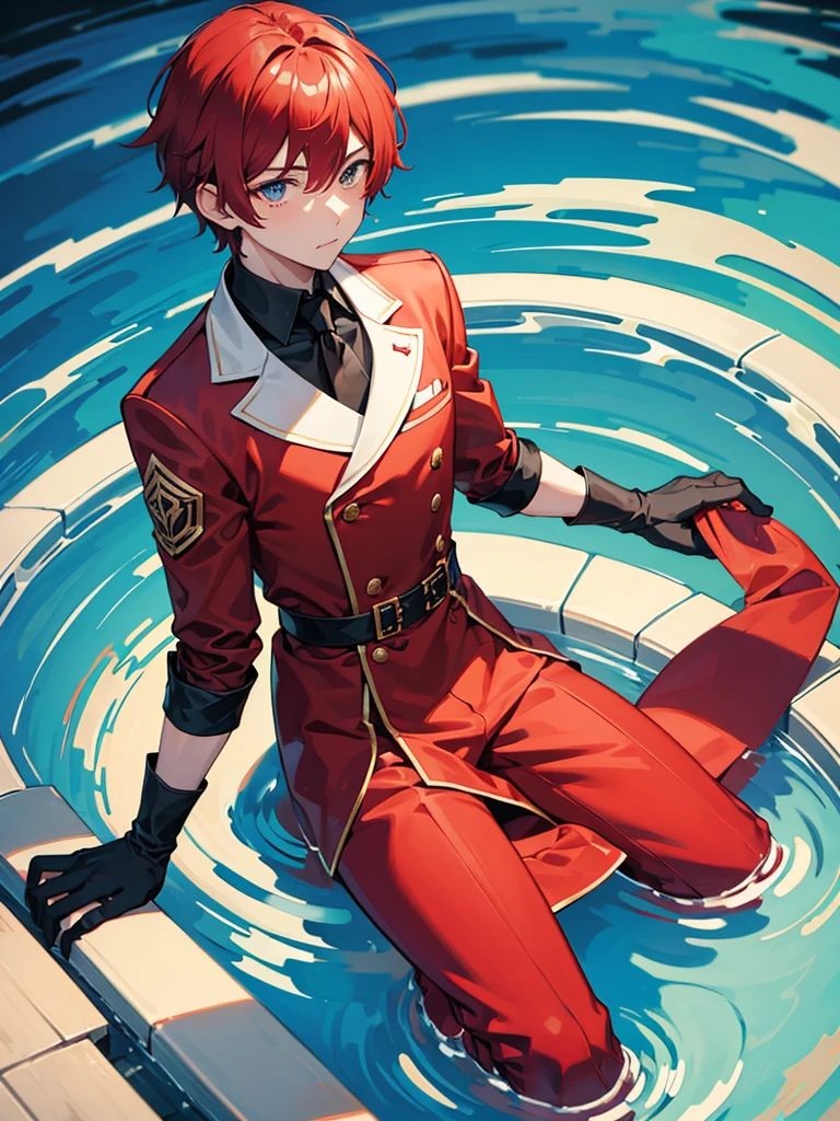 Male, Boy, Red Clothes, Beige Hair, Calm Face, Water Controller, Black Gloves
