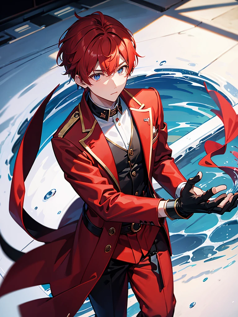 Male, Boy, Red Clothes, Beige Hair, Calm Face, Water Controller, Black Gloves