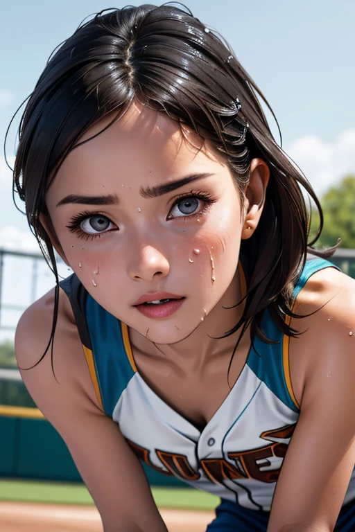 (Highest quality,8K,High resolution,Masseter muscle area:1.2),Super detailed,Realistic:1.37,Portraiture,Dynamic Angle,Women's Softball Players,Teenage Girl,Small Head,cute,sporty,Attractive face,Beautiful face with attention to detail,Extremely realistic skin,Wet Skin,Sweat,Large Breasts,Tight waist,Beautiful legs ,sporty,Softball Venues,Cinema Lighting,hot pants, head to feet