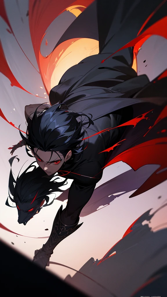 A beautiful detailed anime boy, vampire, wearing black clothes, red eyes, extremely detailed face, delicate facial features, intricate hairstyle, dramatic lighting, dark moody atmosphere, cinematic composition, digital painting, concept art style, vibrant colors, dynamic pose, photorealistic, 8k, high resolution, masterpiece