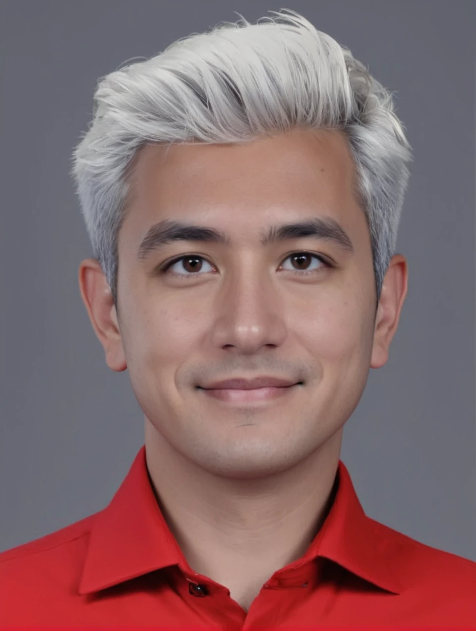 3d cartoon style, 30 years old man, short gray hair, in a dark blue suit and light blue shirt, no tie, smiling at the camera, foto perfil, commercial shot., face is brightly lit