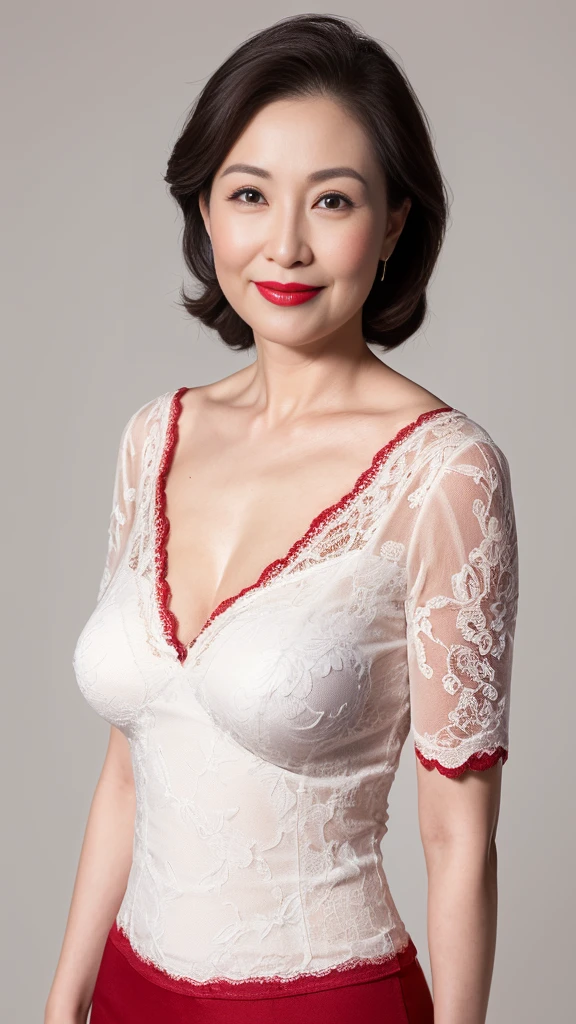 Remove Background, gravure, Draw lips correctly, Red lipstick, From the chest up, Tabletop, Highest quality, Super detailed, Realistic, Highly detailed skin, Perfect Anatomy, (1 Chinese), (alone), 100 years old, Large Breasts, Mature female politician, Glamour, Sexy, Chromo White Skin, View your viewers