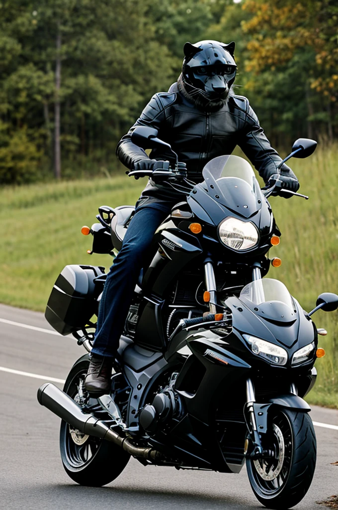 A panther driving a motorcycle