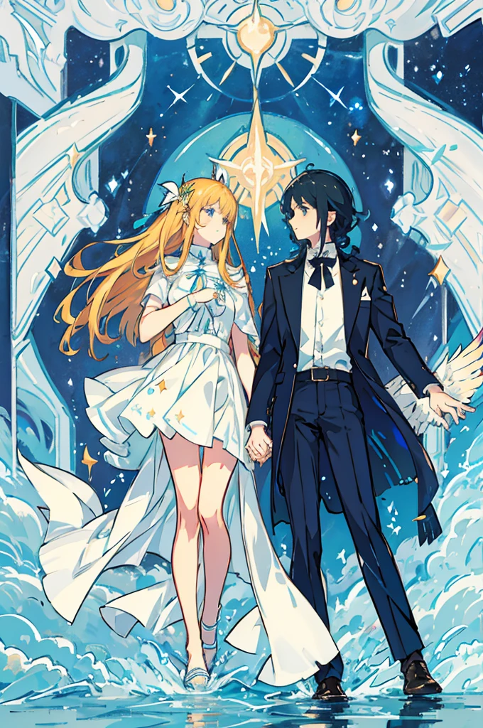{{masterpiece}}, {{best quality}}, {ultra-detailed},{{Orihime}},{{Altair}},{{Milky River}},{{Men and women}},{{{2 people}}},{Floating in the sky},{Starry Sky},{Feather coat},{universe space},{{Meteors}},{Holding hands and flying}