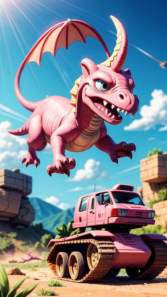 Pink Dinosaur、Jump over a tank