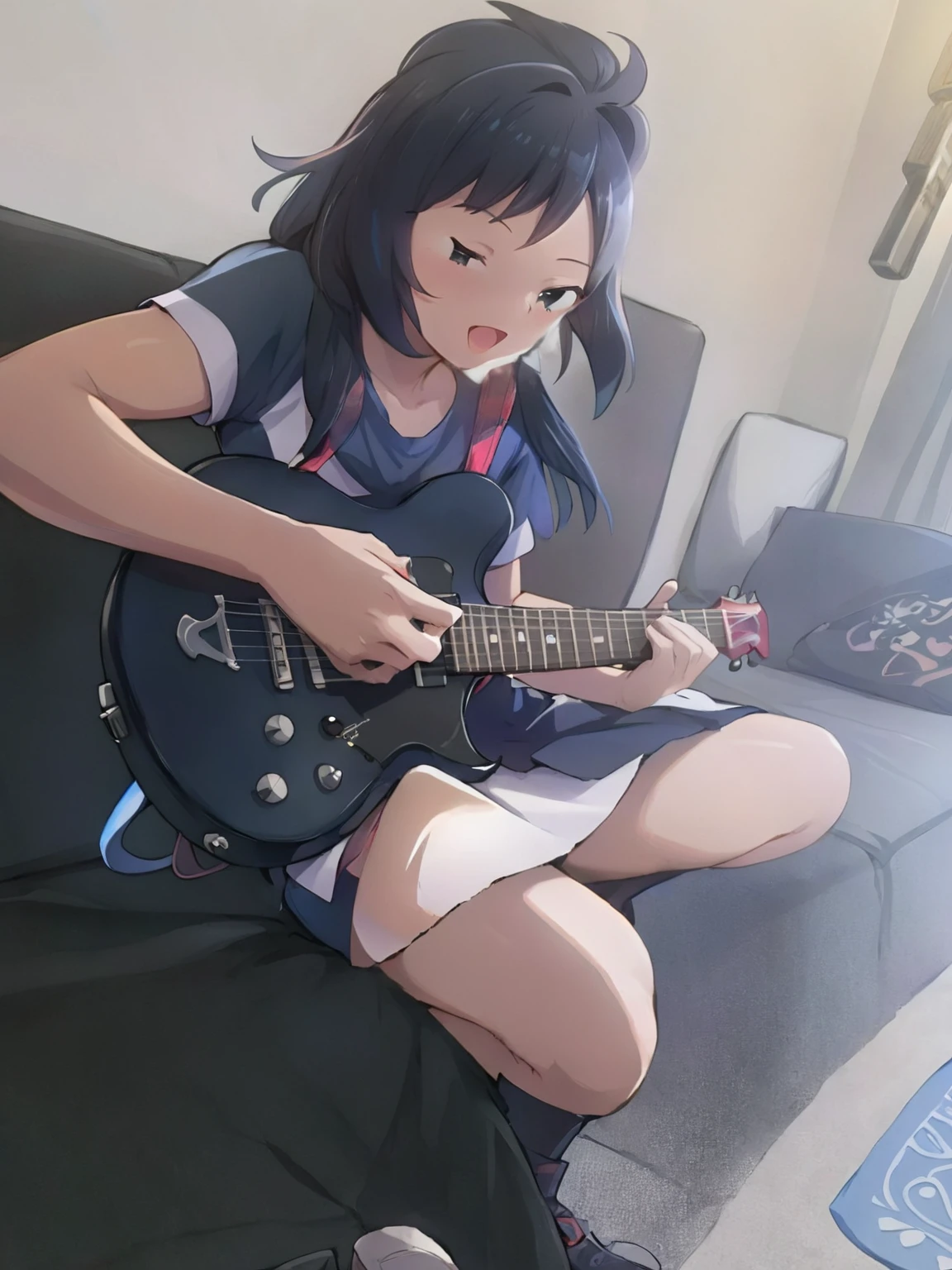   singing and playing guitar, anime styling  