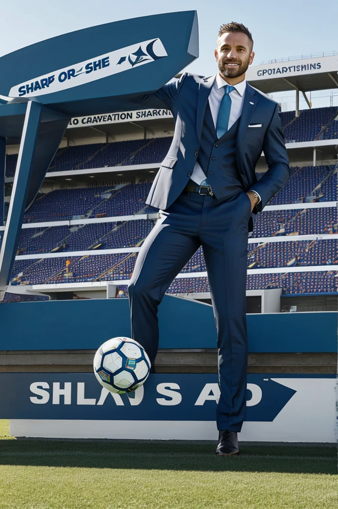 Sharks soccer shield with suit