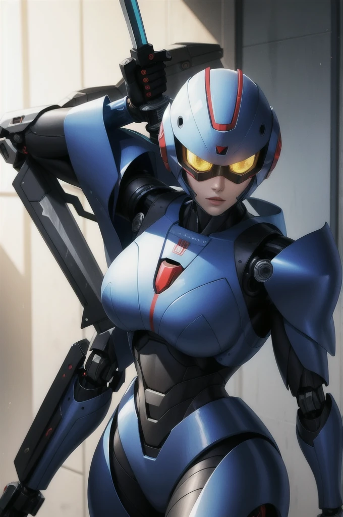 beautiful, masterpiece, Highest quality, Perfect lighting, derpd, Faceless, mask, Humanoid Robot, knife, Holding a sword, Mecha, sf, cyber punk,
