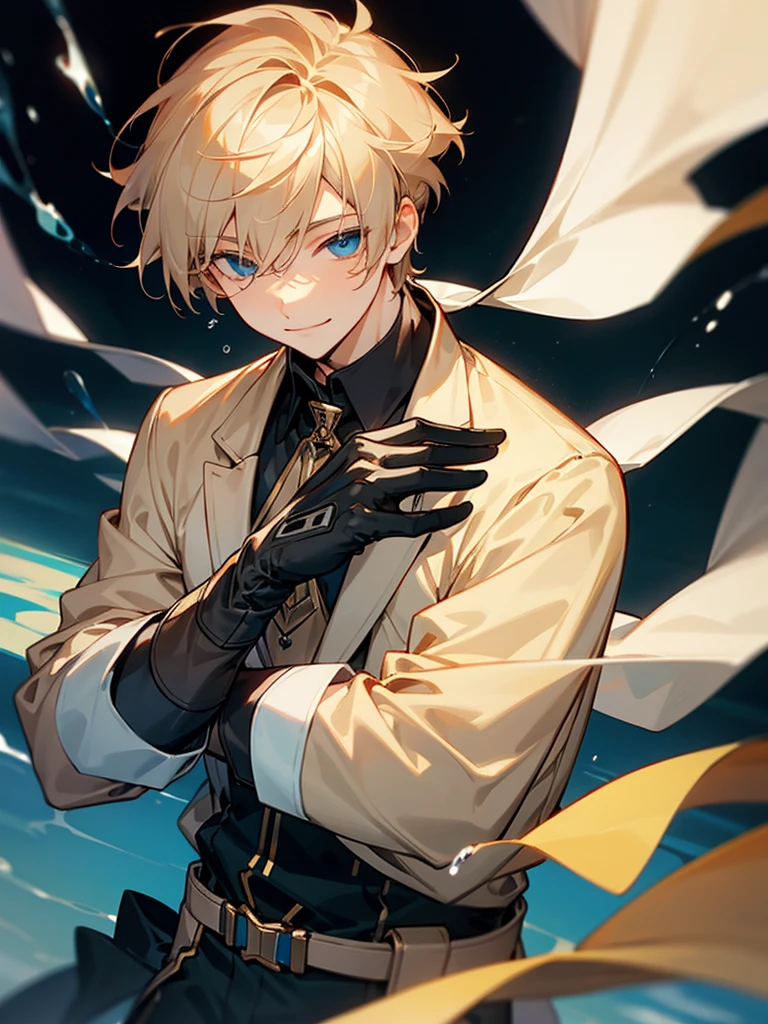 Male, Boy, Beige Hair, Calm Face, Water Controller, Black Gloves, Calm Smile, Short Hair