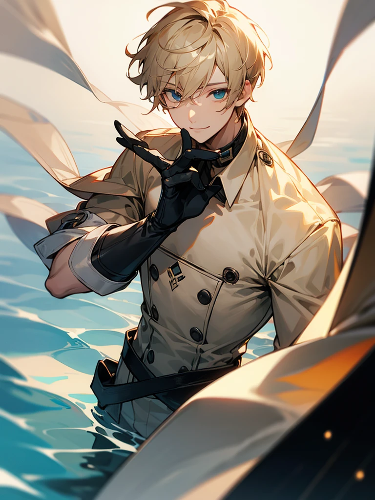 Male, Boy, Beige Hair, Calm Face, Water Controller, Black Gloves, Calm Smile, Short Hair