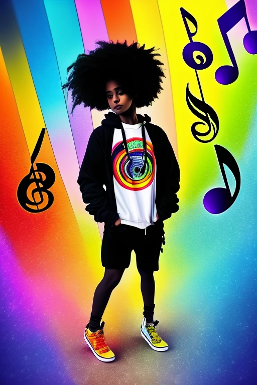 A background filled with scattered musical notes in various sizes and colors
A background completely filled with scattered musical notes in various sizes and colors, covering the entire screen.
beautiful girl colorful image
Dance hiphop Dance CREW Waacking Dance
Punking
black medium hair black medium hair
Five fingers Baggy clothes Baggy clothes