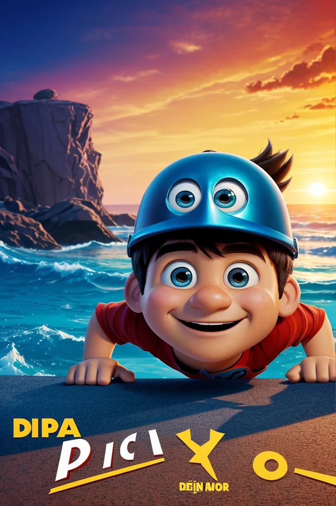 Generate an image of a Pixar-style poster for a movie about a boy named Diego on a video call