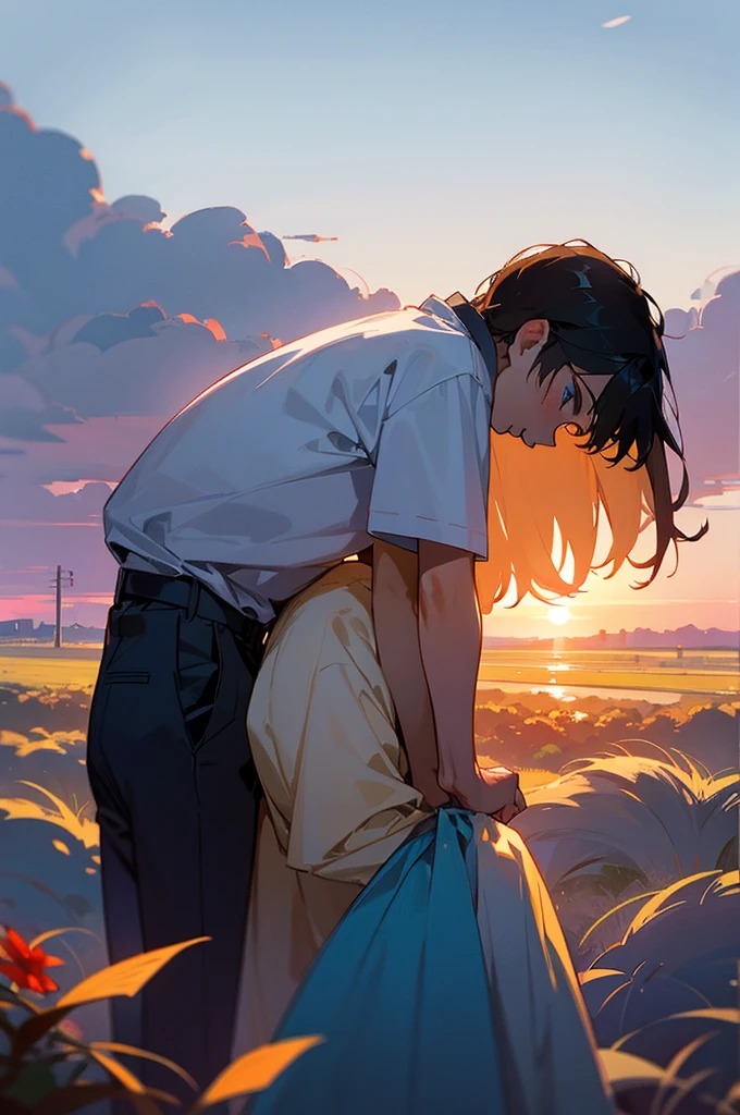 Summer evening dyed in twilight、Two people、Boy and Girl