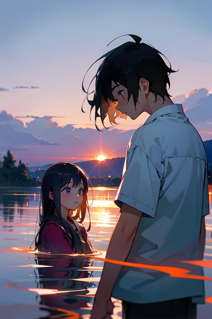 Summer evening dyed in twilight、Two people、Boy and Girl