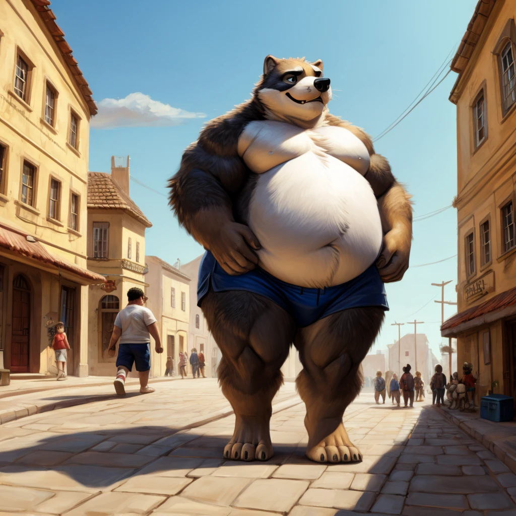 CHILD,  chubby，shirtless， alone， detailed， high resolution，， Masterpiece，Obesity in the extremities.，Over weight，Peter Junior，people,  traveling through the town,   heroe del pueblo