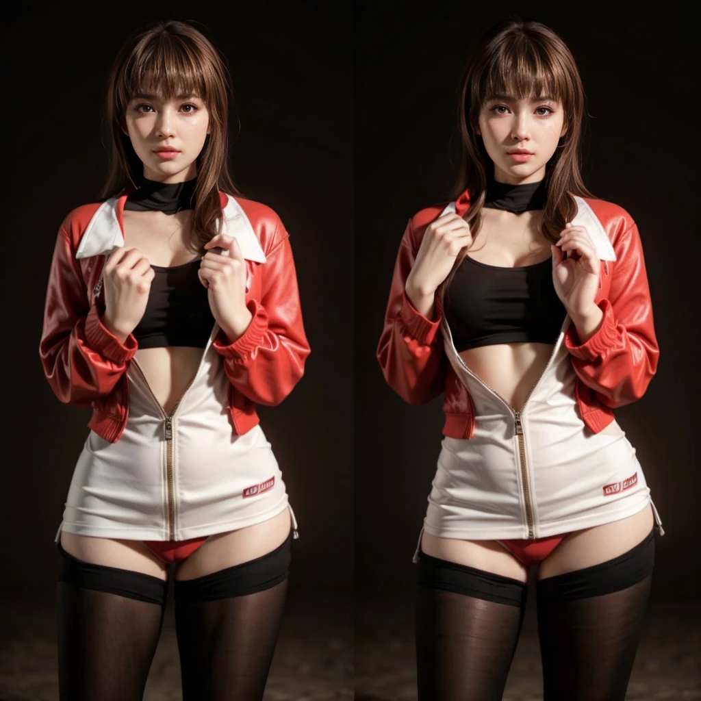 Kasumi, brown eyes, (best quality, ultra-detailed), (realistic:1.37), beautiful and detailed face, ultra-realistic texture, delicate face, delicate body, red lipstick, bright colors. High definition, 8K.