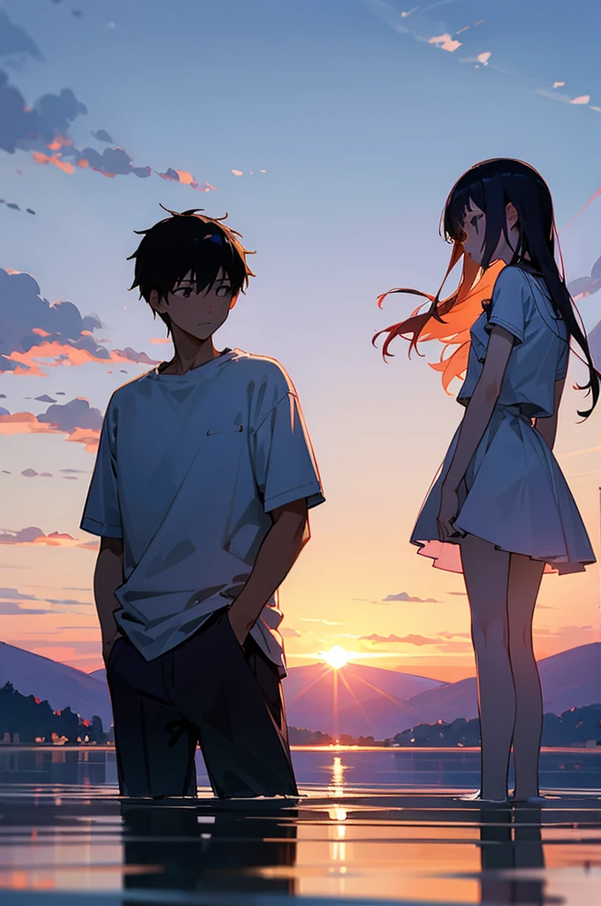 Summer evening dyed in twilight、Two people、Boy and Girl