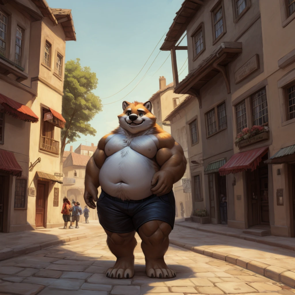 CHILD,  chubby，shirtless， alone， detailed， high resolution，， Masterpiece，Obesity in the extremities.，Over weight，Peter Junior，people,  traveling through the town,   heroe del pueblo