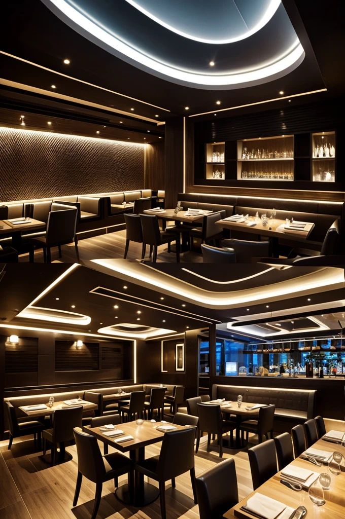 Design of a restaurant inside with a futuristic theme