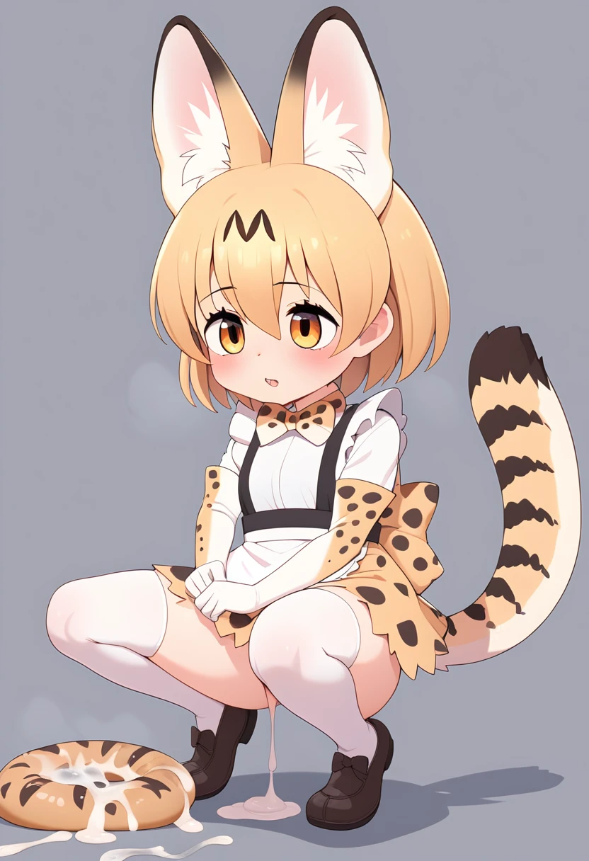 Score_9, Score_8_up, Score_7_up, Score_6_up, Score_5_up, Score_4_up, source_anime, 1girl, nsfw, loli, maid, after anal, servalkemono, scat, serval ears, diarrhea, pooping, cum on poop, squatting