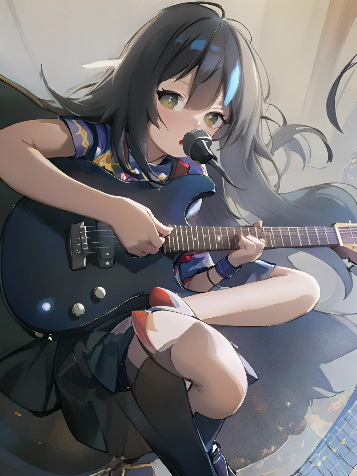   singing and playing guitar, anime styling  