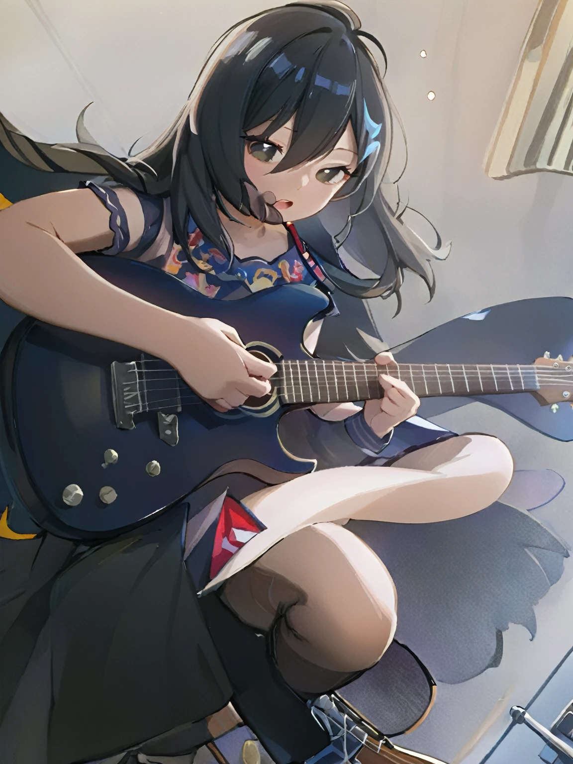   singing and playing guitar, anime styling  