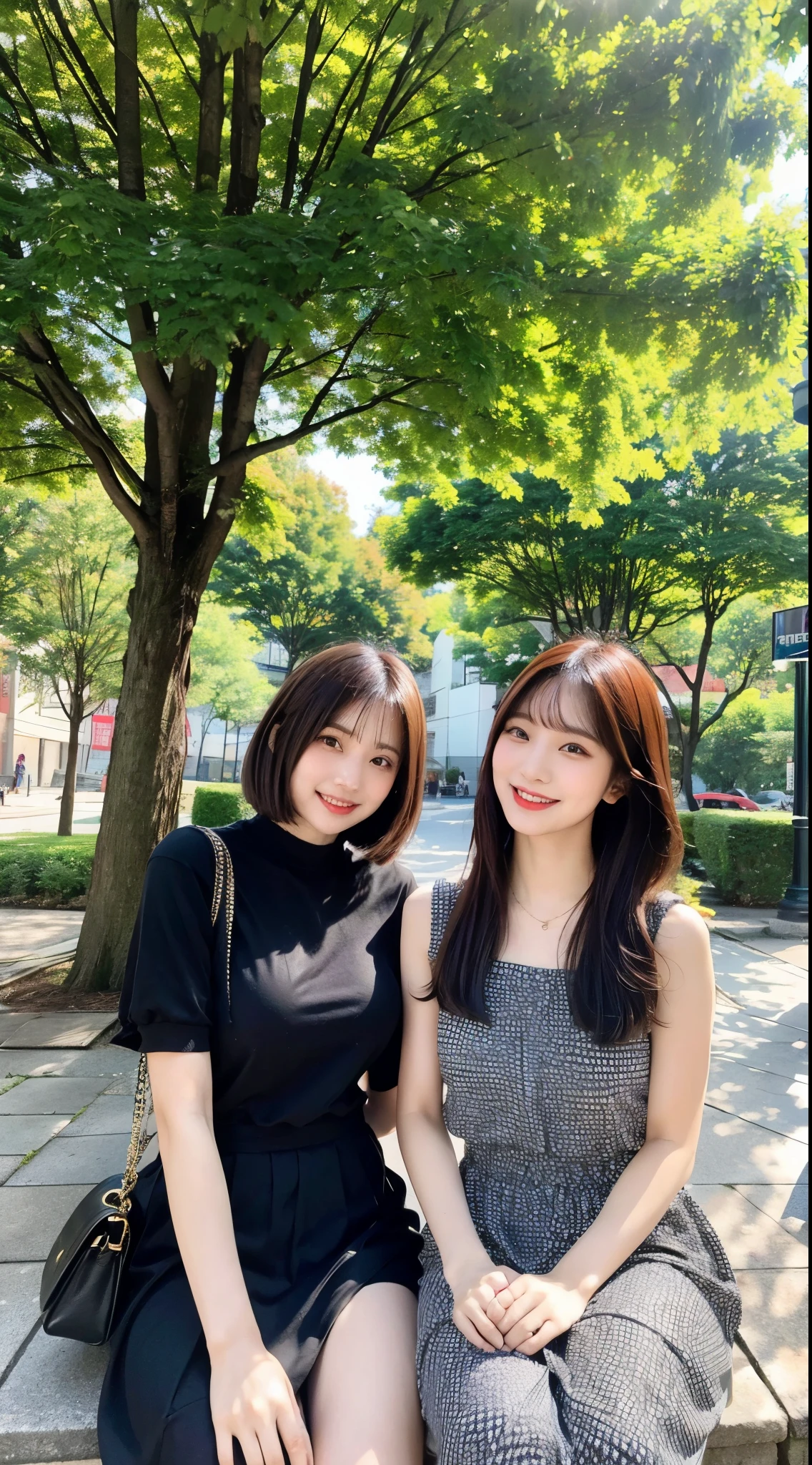 She has a bob cut. she takes a park selfie with her Straight Hair one friend. They’re all dressed in, contemporary fashion, their faces alight with laughter and happiness.