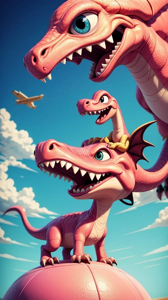 Pink Dinosaur、Get on top of a jet plane
