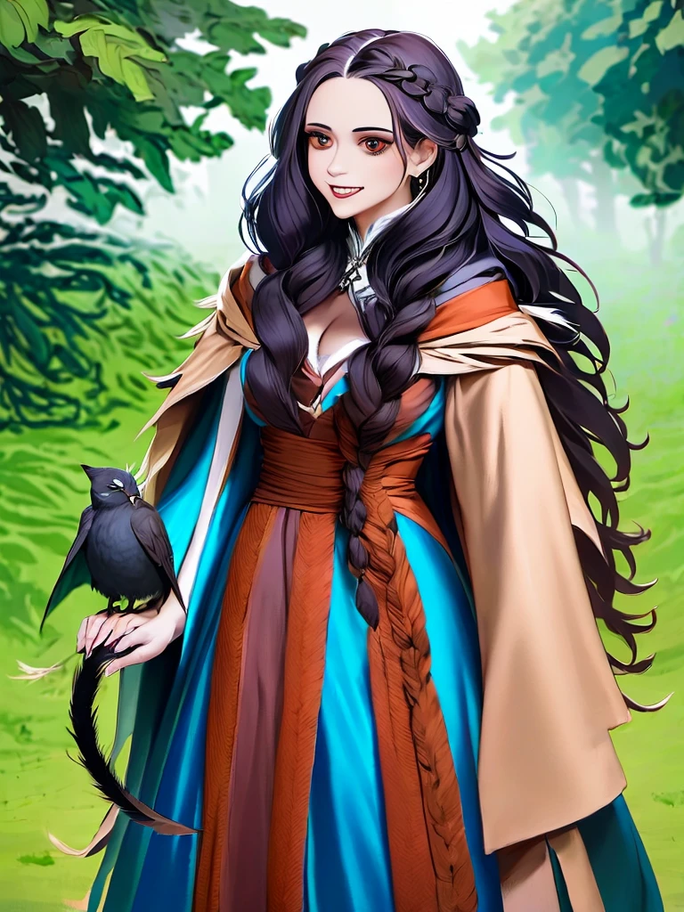 a drawing of a woman with long hair holding a cat, in a cloak with long hairs, hecate, hecate goddess, gothic maiden shaman, abigail larson, by Kamagurka, the witch queen, with a crow on her shoulder, by Yang J, human :: sorceress, she has feathers, /!\ the sorceress