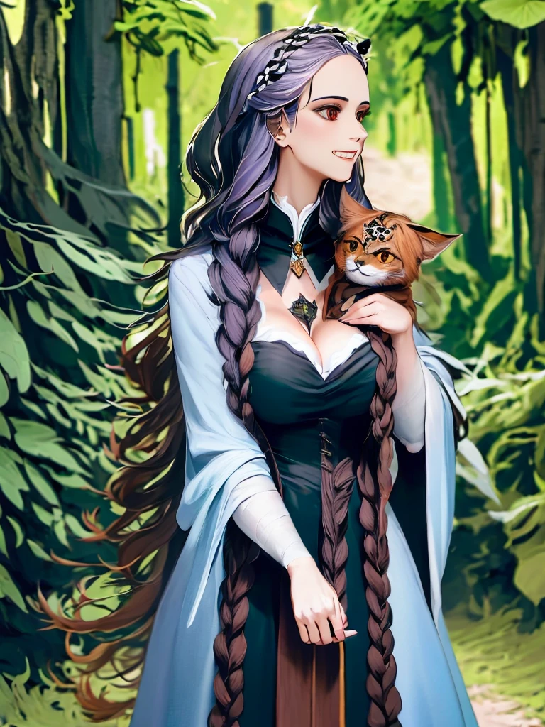 a drawing of a woman with long hair holding a cat, in a cloak with long hairs, hecate, hecate goddess, gothic maiden shaman, abigail larson, by Kamagurka, the witch queen, with a crow on her shoulder, by Yang J, human :: sorceress, she has feathers, /!\ the sorceress