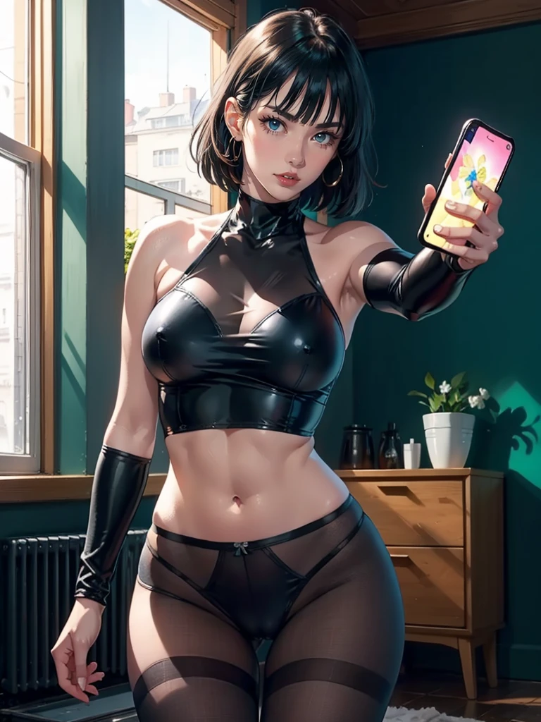 Hyper realistic super detailed sexy fubuki, Very detailed, expressions faciales sexy, seductive facial expressions, [:(Face detail: 1.4): 0.4], 16K resolution, 4k resolution, dinamic lighting, High definition resolution, (hyper realistic: 1.4),(contrasting background: 1.5), hyperrealistic arm), (Hyperrealistic legs), (peau propre), (lighting cinematic: 1.7), (intime), (Technologie NVIDIA RTX Ray Tracing),  hyperrealistic arm: 2), (Ventre plat parfait), (image couleur),fubuki, long hair, large breasts, mirror, room, selfie, holding cellphone, brown pantyhose, pantyhose, thighs, tight cameltoe, see through pantyhose, looking at viewer , masterpiece, best quality, highly detailed, desire, blush, perfect hands, blush, shy, tight gap, skindentation, mirror, room, selfie, holding cellphone.cute pose, half naked, deep cameltoe 
