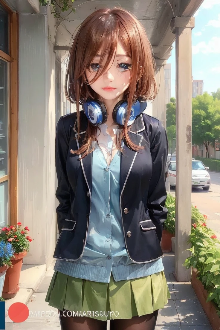 ((Best Quality, 8K, Masterpiece: 1.3)), Sharp: 1.2, Perfect Body Beauty: 1.4, Slim Abs: 1.2, ((Layered Hairstyle, Big Breasts: 1.2)), (Wet White Button Long Shirt: 1.1), (Rain, Street: 1.2), Wet: 1.5, Highly detailed face and skin texture, detailed eyes, double eyelids, side face looking at the camera