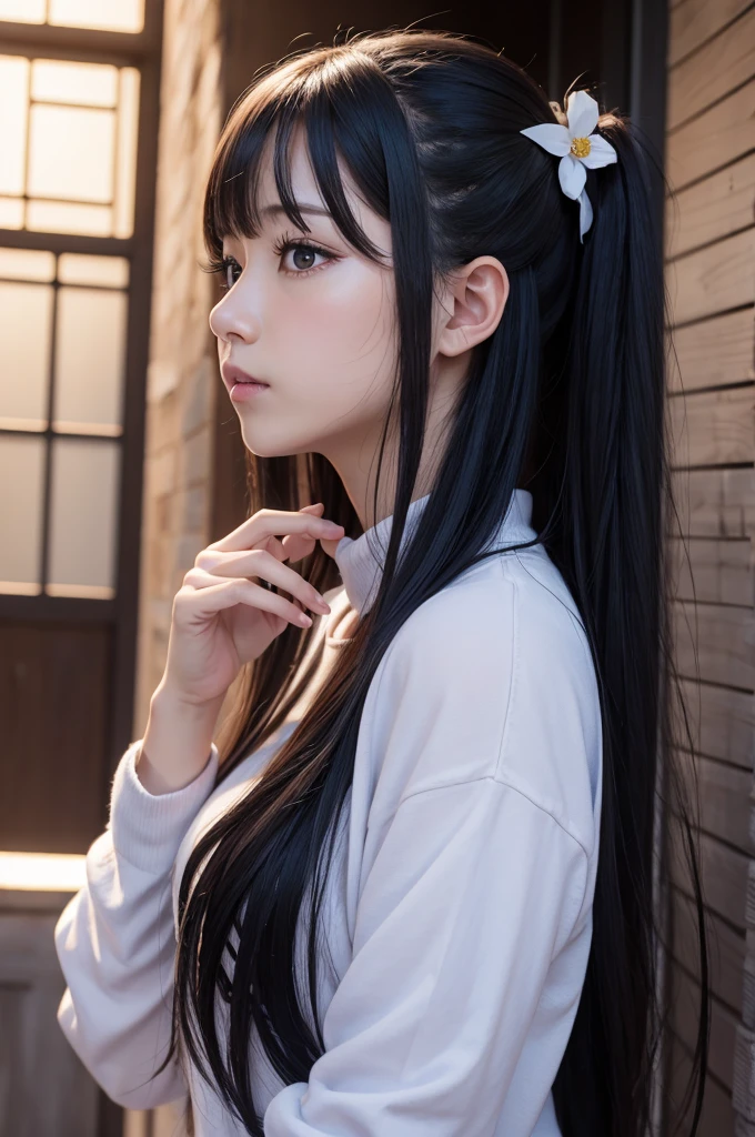 black hair, hair bobbles, wince, longeyelashes, solid circle eyes, fake animal ears, light smile, ear blush, fang, ccurate, Surrealism, drop shadow, anaglyph, stereogram, tachi-e, pov, atmospheric perspective, 8k, super detail, best quality